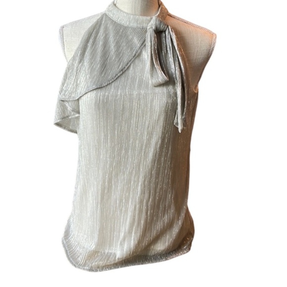 White House Black Market Gold Lurex Ruffle Bow Top, Size XS - NWT